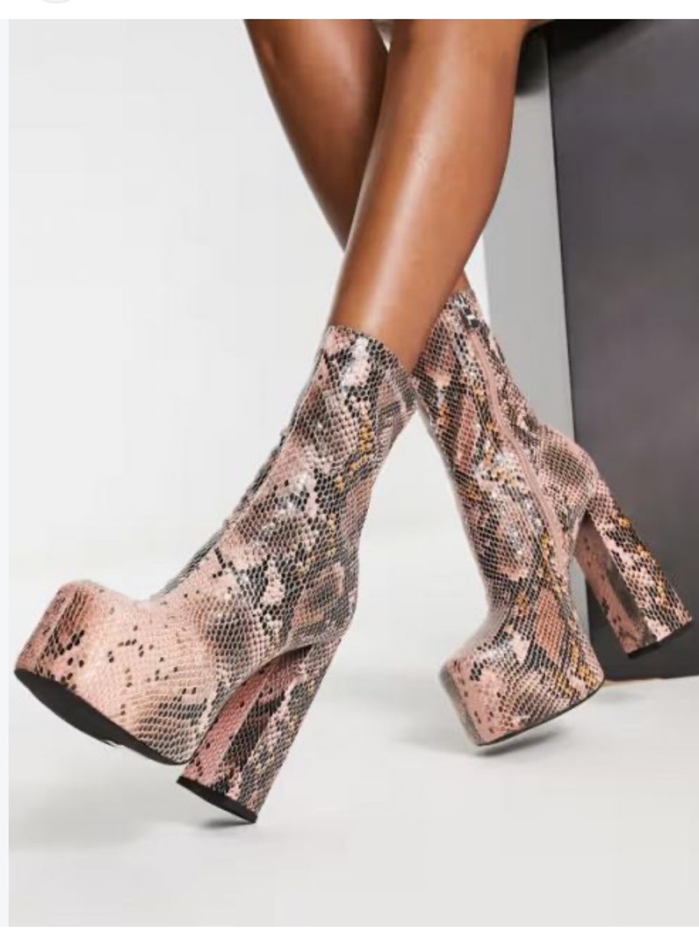 Simmi London Jovie Platform Chunky Heel Boots Pink Snake Size 8